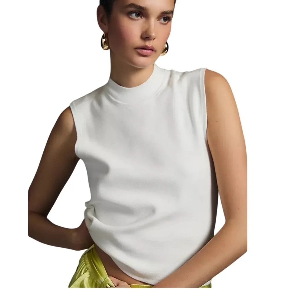 Maeve Anthropologie Tie Back Sweater Tank Womens 2X Ivory Good Mock Neck Cutout - Picture 2 of 8